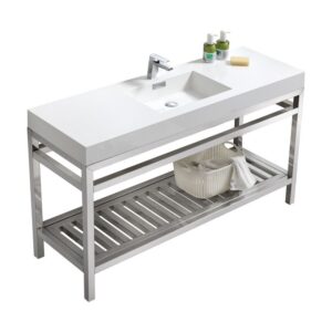 KubeBath AC60S Cisco 60 Inch Single Sink Stainless Steel Console with Acrylic Sink in Chrome