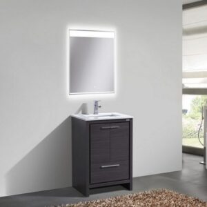 Kubebath AD624WB Dolce 24 Inch Gray Oak Modern Bathroom Vanity with White Quartz Counter-Top