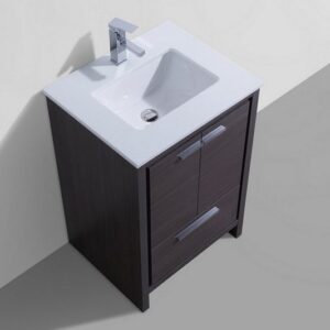 Kubebath AD624WB Dolce 24 Inch Gray Oak Modern Bathroom Vanity with White Quartz Counter-Top