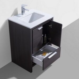 Kubebath AD624WB Dolce 24 Inch Gray Oak Modern Bathroom Vanity with White Quartz Counter-Top