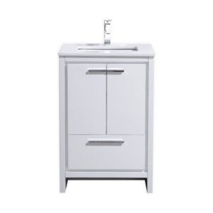 Kubebath AD624GW Dolce 24 Inch High Gloss White Modern Bathroom Vanity with White Quartz Counter-Top