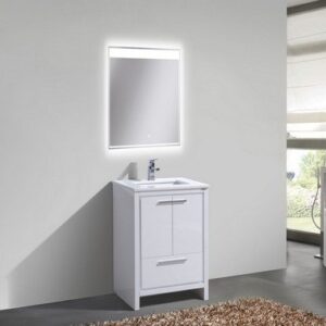 Kubebath AD624GW Dolce 24 Inch High Gloss White Modern Bathroom Vanity with White Quartz Counter-Top