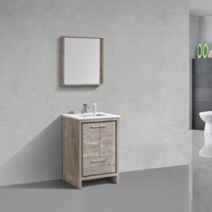 Kubebath AD624NW KubeBath Dolce 24 Inch Nature Wood Modern Bathroom Vanity with White Quartz Counter-Top