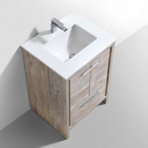 Kubebath AD624NW KubeBath Dolce 24 Inch Nature Wood Modern Bathroom Vanity with White Quartz Counter-Top