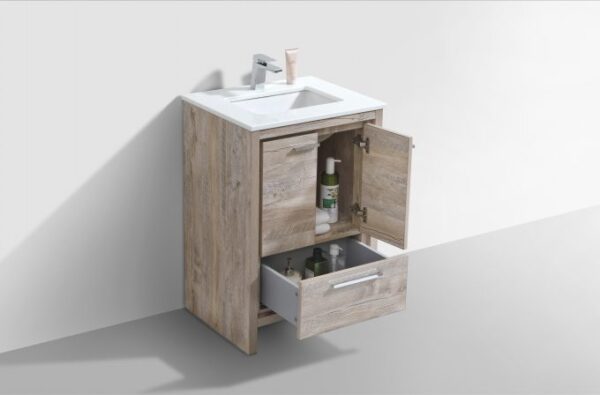 Kubebath AD624NW KubeBath Dolce 24 Inch Nature Wood Modern Bathroom Vanity with White Quartz Counter-Top