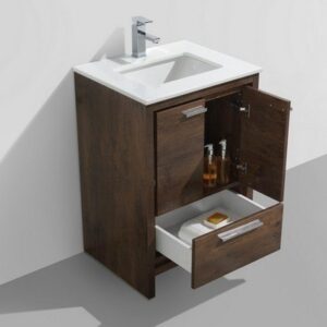 Kubebath AD624RW Dolce 24 Inch Rose Wood Modern Bathroom Vanity with White Quartz Counter-Top