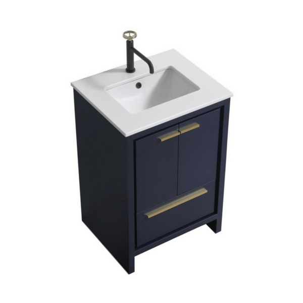 KubeBath AD624BLUE Dolce 24 Inch Modern Bathroom Vanity in Blue with White Quartz Counter-Top