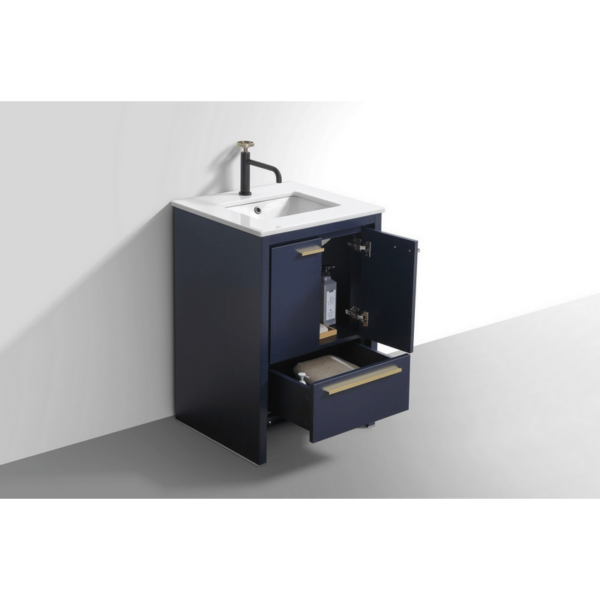 KubeBath AD624BLUE Dolce 24 Inch Modern Bathroom Vanity in Blue with White Quartz Counter-Top