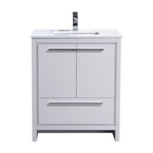 Kubebath AD630GW Dolce 30 Inch High Gloss White Modern Bathroom Vanity with White Quartz Counter-Top