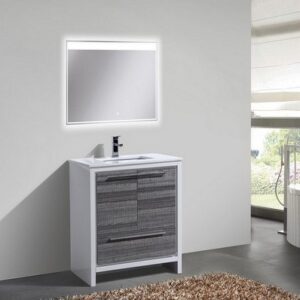 Kubebath AD630HG Dolce 30 Inch Ash Gray Modern Bathroom Vanity with White Quartz Counter-Top