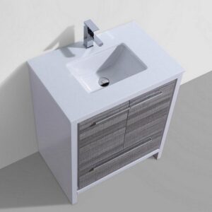 Kubebath AD630HG Dolce 30 Inch Ash Gray Modern Bathroom Vanity with White Quartz Counter-Top