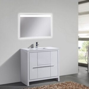 Kubebath AD636GW Dolce 36 Inch High Gloss White Modern Bathroom Vanity with White Quartz Counter-Top