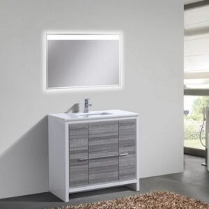 Kubebath AD636HG Dolce 36 Inch Ash Gray Modern Bathroom Vanity with White Quartz Counter-Top