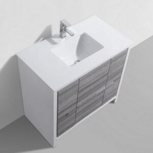 Kubebath AD636HG Dolce 36 Inch Ash Gray Modern Bathroom Vanity with White Quartz Counter-Top