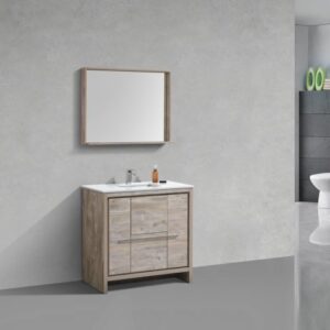 Kubebath AD636NW KubeBath Dolce 36 Inch Nature Wood  Modern Bathroom Vanity with White Quartz Counter-Top