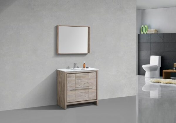 Kubebath AD636NW KubeBath Dolce 36 Inch Nature Wood  Modern Bathroom Vanity with White Quartz Counter-Top