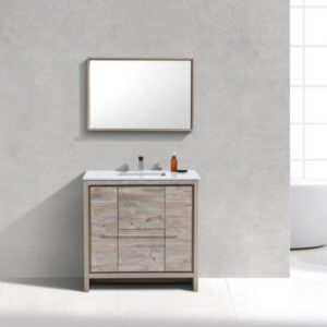 Kubebath AD636NW KubeBath Dolce 36 Inch Nature Wood  Modern Bathroom Vanity with White Quartz Counter-Top