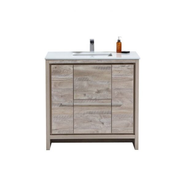 Kubebath AD636NW KubeBath Dolce 36 Inch Nature Wood  Modern Bathroom Vanity with White Quartz Counter-Top