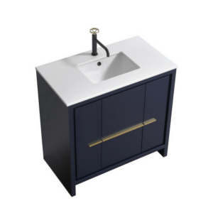 KubeBath AD636BLUE Dolce 36 Inch Modern Bathroom Vanity in Blue with White Quartz Counter-Top