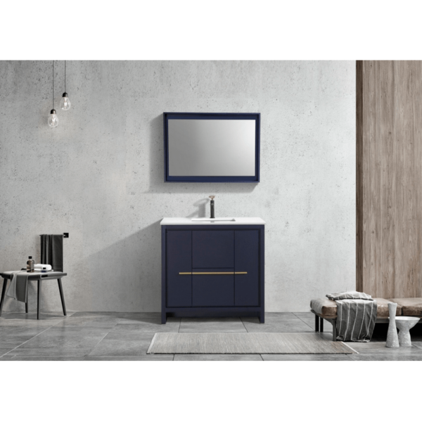 KubeBath AD636BLUE Dolce 36 Inch Modern Bathroom Vanity in Blue with White Quartz Counter-Top