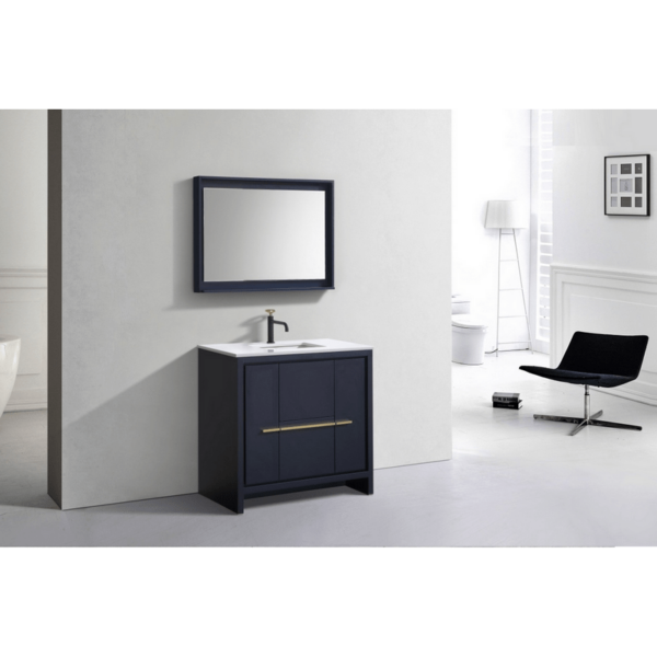 KubeBath AD636BLUE Dolce 36 Inch Modern Bathroom Vanity in Blue with White Quartz Counter-Top