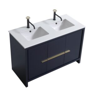 Kubebath AD648D Dolce 48 Inch Freestanding Double Sink Bath Vanity with White Quartz Counter-Top