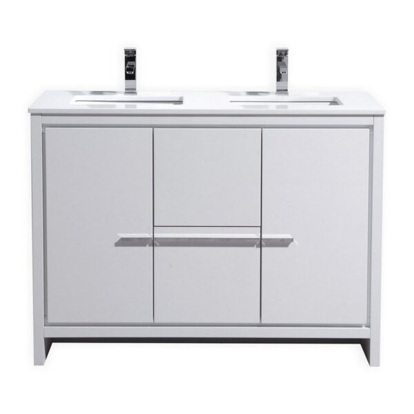 Kubebath AD648D Dolce 48 Inch Freestanding Double Sink Bath Vanity with White Quartz Counter-Top