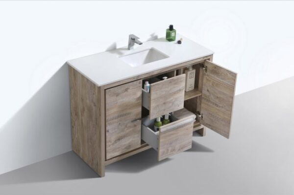 Kubebath AD648SNW KubeBath Dolce 48 Inch Nature Wood Modern Bathroom Vanity with White Quartz Counter-Top