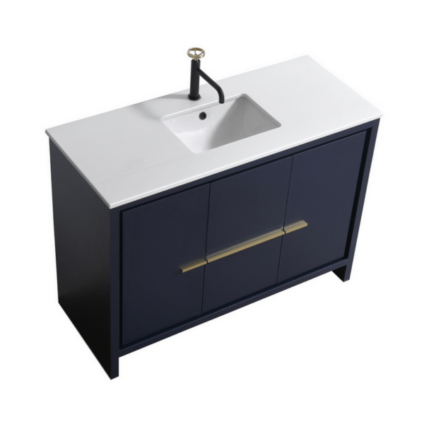 KubeBath AD648SBLUE Dolce 48 Inch Modern Bathroom Vanity in Blue with White Quartz Counter-Top