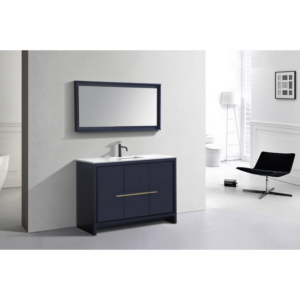 KubeBath AD648SBLUE Dolce 48 Inch Modern Bathroom Vanity in Blue with White Quartz Counter-Top