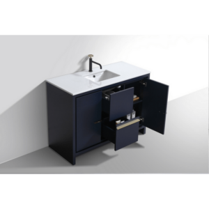 KubeBath AD648SBLUE Dolce 48 Inch Modern Bathroom Vanity in Blue with White Quartz Counter-Top