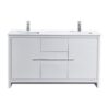 Kubebath AD660DGW Dolce 60 Inch Double Sink High Gloss White Modern Bathroom Vanity with White Quartz Counter-Top