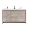 Kubebath AD660DNW Dolce 60 Inch Double Sink Nature Wood Modern Bathroom Vanity with White Quartz Countertop