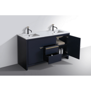 KubeBath AD660DBLUE Dolce 60 Inch Double Sink Modern Bathroom Vanity in Blue with White Quartz Counter-Top