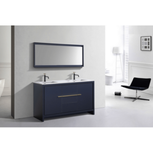 KubeBath AD660DBLUE Dolce 60 Inch Double Sink Modern Bathroom Vanity in Blue with White Quartz Counter-Top