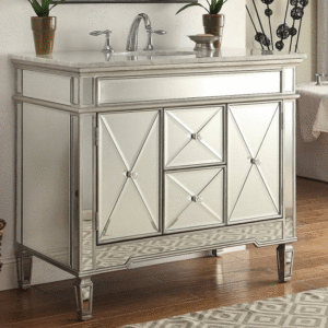 Chans Furniture BC-13Q355 Adelia 44 Inch Silver Mirrored Bathroom Sink Vanity