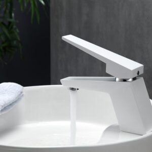 Kubebath AFB13WH Aqua Siza Single Lever Modern Bathroom Vanity Faucet in Matt White