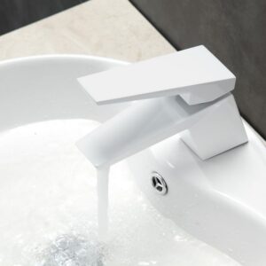 Kubebath AFB13WH Aqua Siza Single Lever Modern Bathroom Vanity Faucet in Matt White