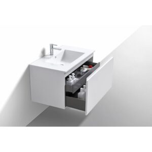 Kubebath BALLI36 Balli 35 7/8 Inch Modern Wall Mounted Single Sink Bathroom Vanity with Reinforced Acrylic Composite Top