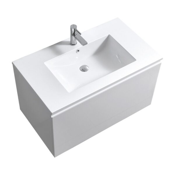 Kubebath BALLI36 Balli 35 7/8 Inch Modern Wall Mounted Single Sink Bathroom Vanity with Reinforced Acrylic Composite Top