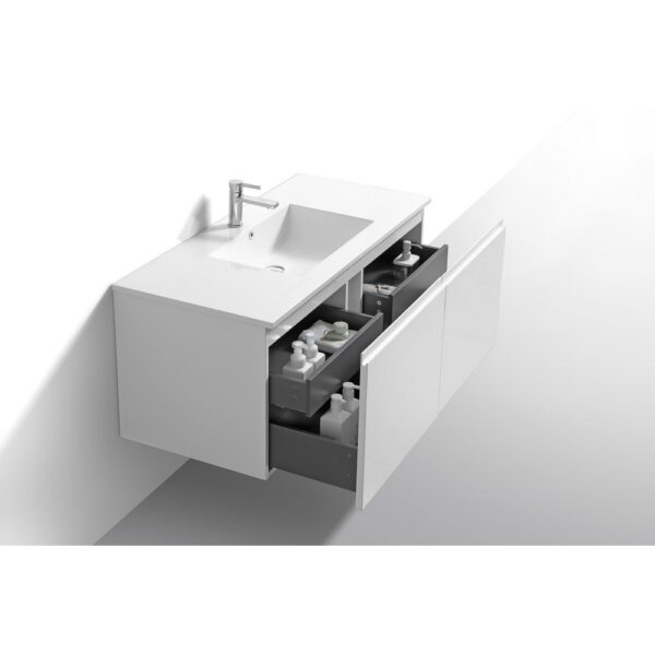 Kubebath BALLI48 Balli 47 5/8 Inch Modern Wall Mounted Bathroom Vanity with Reinforced Acrylic Composite Top Double