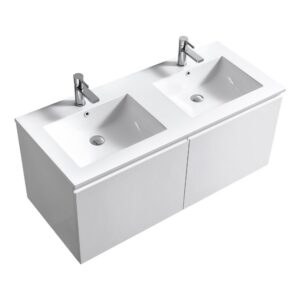 Kubebath BALLI48 Balli 47 5/8 Inch Modern Wall Mounted Bathroom Vanity with Reinforced Acrylic Composite Top Double