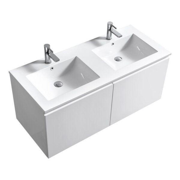 Kubebath BALLI48 Balli 47 5/8 Inch Modern Wall Mounted Bathroom Vanity with Reinforced Acrylic Composite Top Double