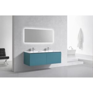 Kubebath BALLI60D Balli 59 1/2 Inch Modern Wall Mounted Double Sink Bathroom Vanity with Reinforced Acrylic Composite Top