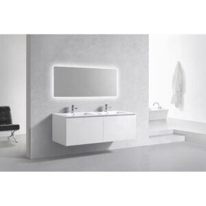 Kubebath BALLI60D Balli 59 1/2 Inch Modern Wall Mounted Double Sink Bathroom Vanity with Reinforced Acrylic Composite Top