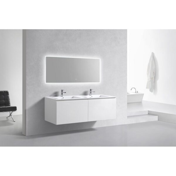 Kubebath BALLI60D Balli 59 1/2 Inch Modern Wall Mounted Double Sink Bathroom Vanity with Reinforced Acrylic Composite Top