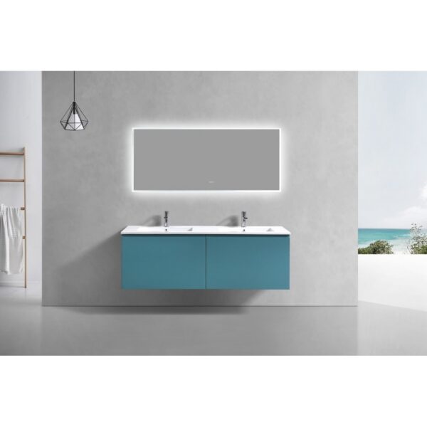 Kubebath BALLI60D Balli 59 1/2 Inch Modern Wall Mounted Double Sink Bathroom Vanity with Reinforced Acrylic Composite Top