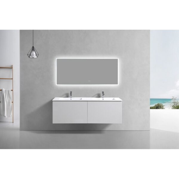 Kubebath BALLI60D Balli 59 1/2 Inch Modern Wall Mounted Double Sink Bathroom Vanity with Reinforced Acrylic Composite Top