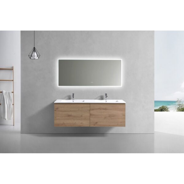 Kubebath BALLI60D Balli 59 1/2 Inch Modern Wall Mounted Double Sink Bathroom Vanity with Reinforced Acrylic Composite Top