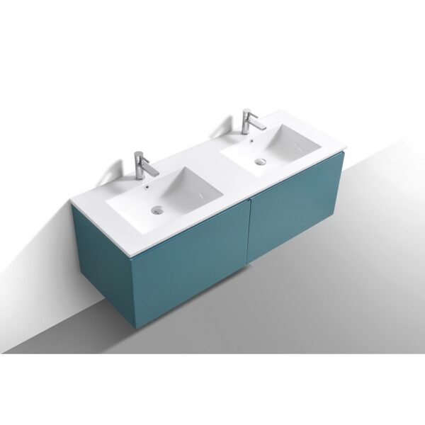 Kubebath BALLI60D Balli 59 1/2 Inch Modern Wall Mounted Double Sink Bathroom Vanity with Reinforced Acrylic Composite Top